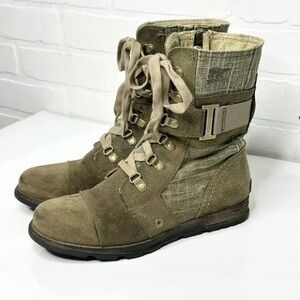 Women’s 9 Sorel Major Carly Olive Green Combat Boot Zip Up
